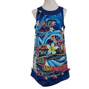 Rosalita Mcgee Dress Artsy Abstract Fringe Sleeveless A Line Womens Size Medium